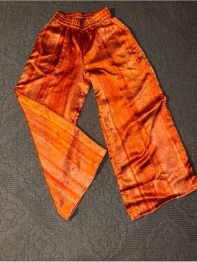 Nasty Gal Bright Orange Satin Elastic-Waist Pants